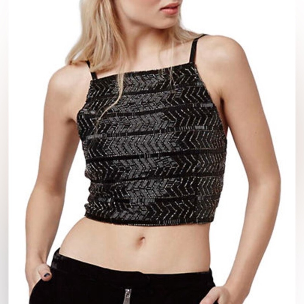 TOPSHOP embellished beaded sleeveless 
 black crop top sz.2